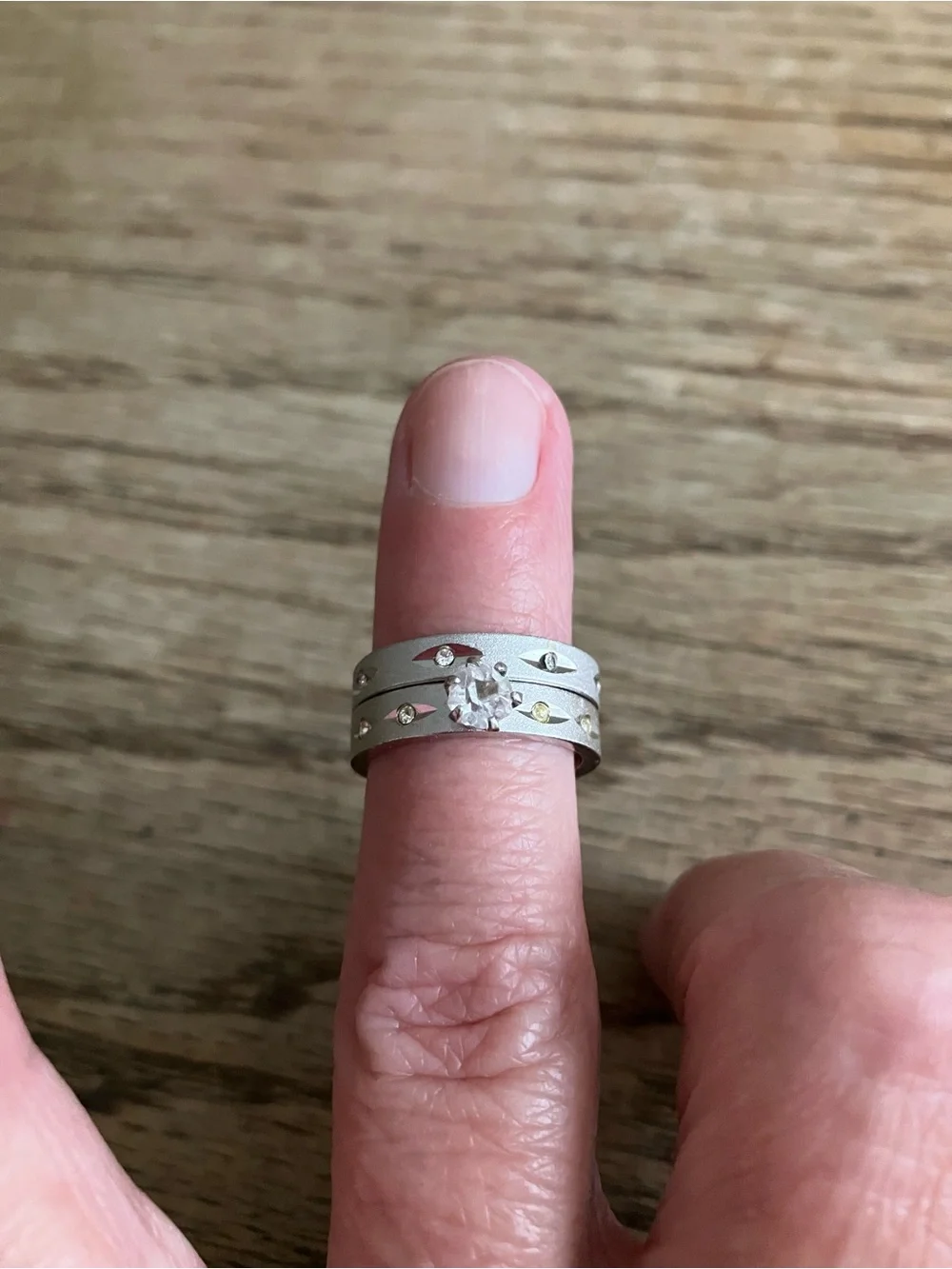 White gold over sterling ring set.